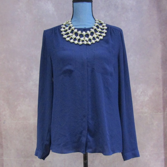 LOFT Tops - LOFT Blue Concealed Button Blouse Size M